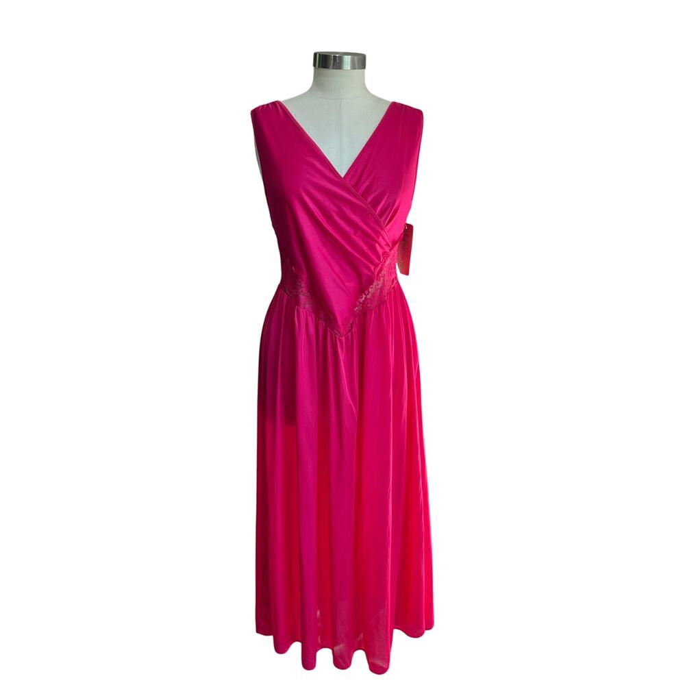 VTG Vandemere Hot‎ Pink Lace Nightgown Romantic A Line Slip Dress L